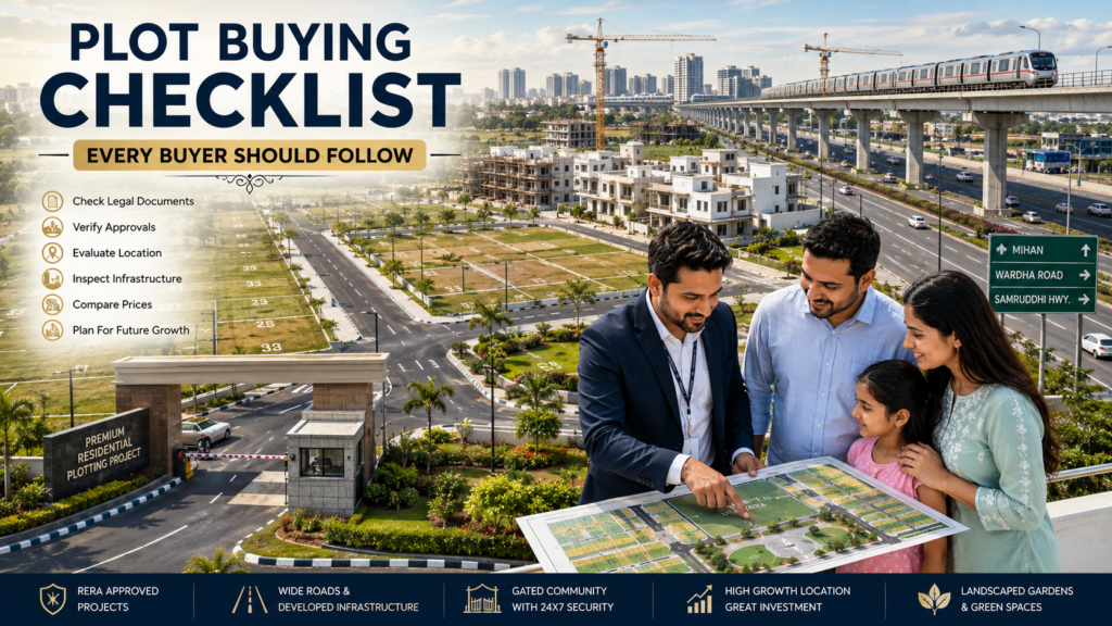 Buyer verifying property documents before purchasing a residential plot.