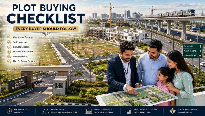 Buyer verifying property documents before purchasing a residential plot.