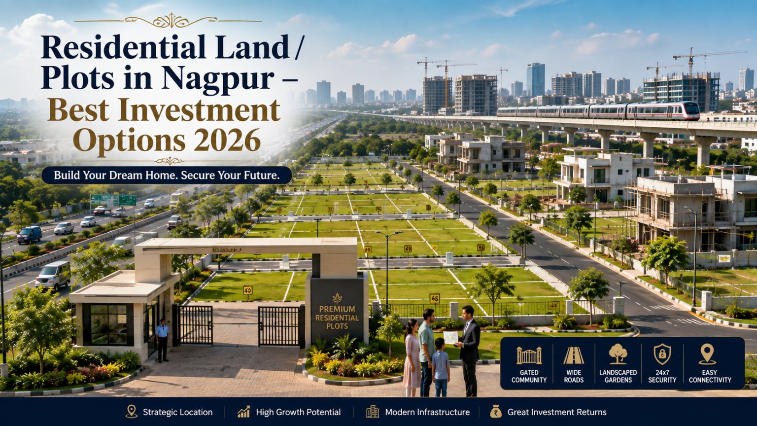 Residential land / plots in Nagpur with modern roads, greenery, and developing infrastructure