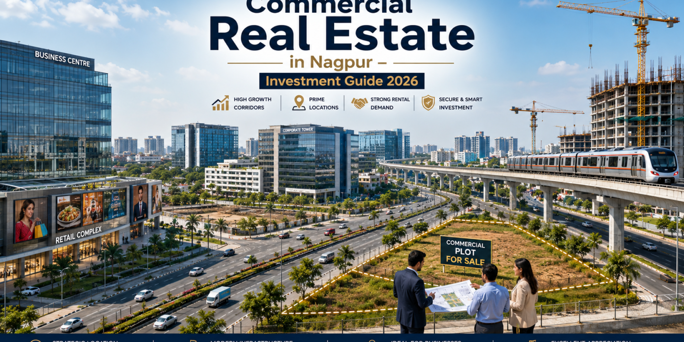 Commercial real estate in Nagpur featuring modern offices, commercial plots and developing infrastructure.