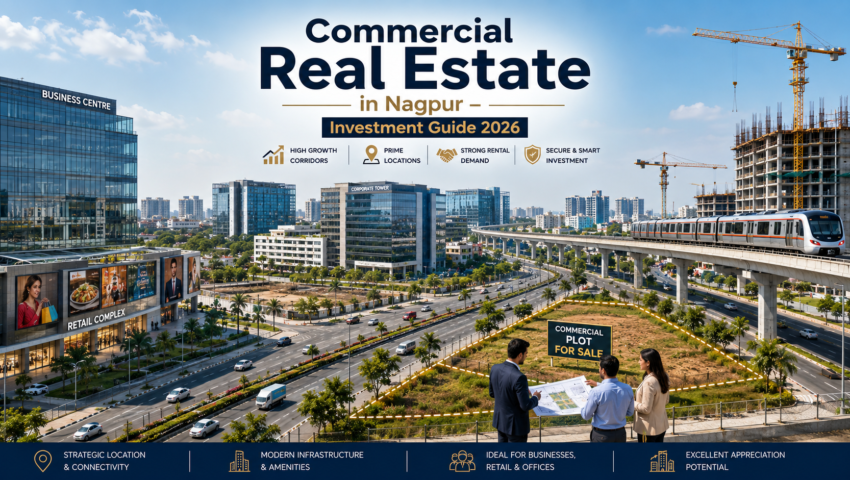 Commercial real estate in Nagpur featuring modern offices, commercial plots and developing infrastructure.